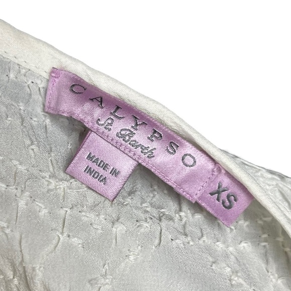 CALYPSO ST. BARTH SILK SMOCKED NOTCH TUNIC CROCHET LACE SEQUIN TRIM MINI DRESS - Picture 13 of 14